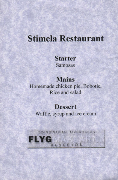 Stimela Restaurant menu